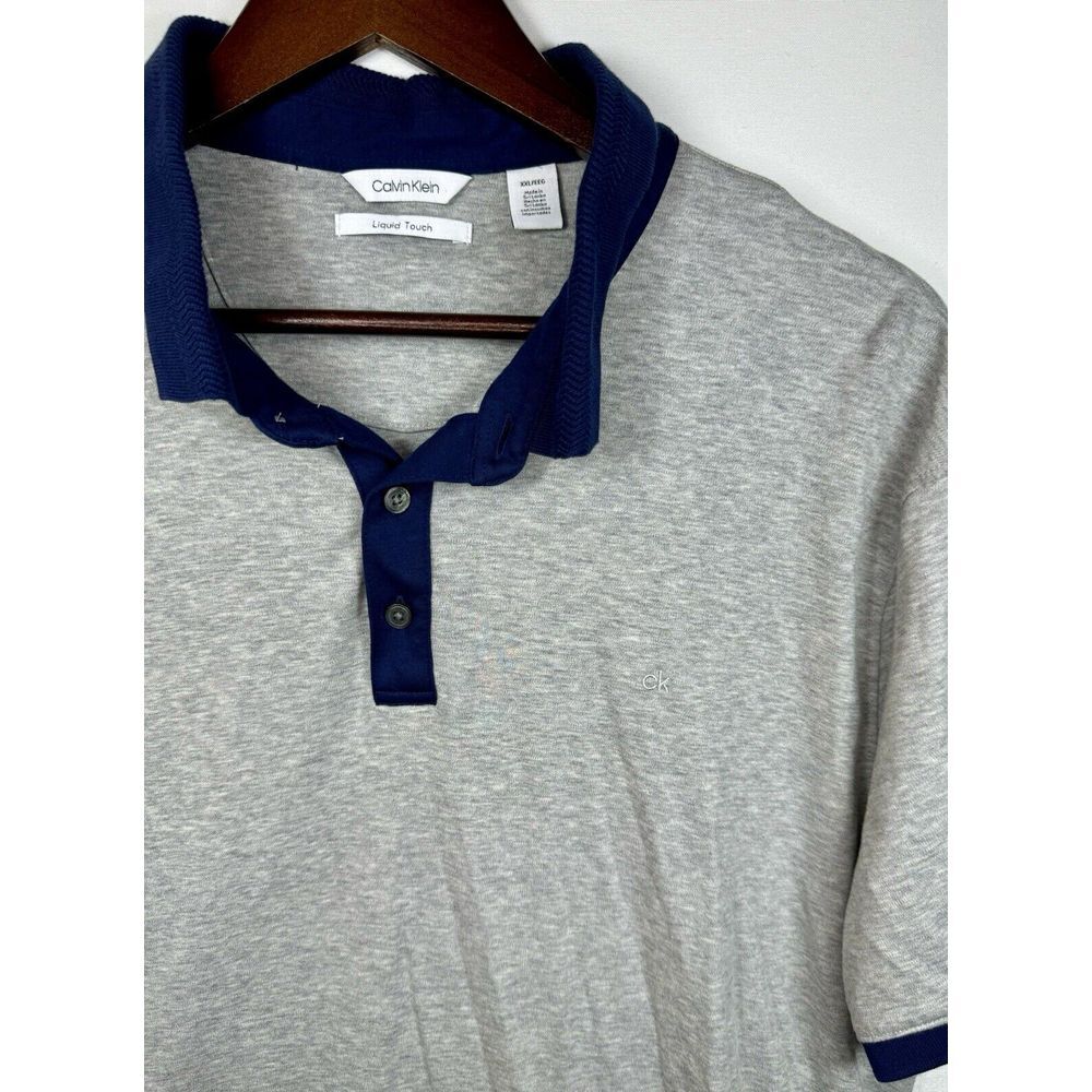Calvin Klein Liquid Touch Men's‎ Gray/Blue Short Sleeve Polo Shirt Sz 2XL